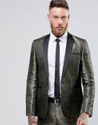 Asos Slim Suit Jacket In Gold Pattern - Gold