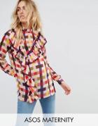 Asos Maternity Check Blouse With Ruffles - Multi