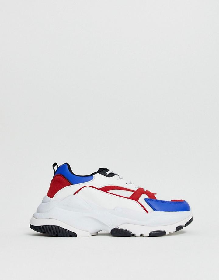 Asos Design Sneakers In Red And Blue With Chunky Sole-white