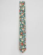 Noose & Monkey Skinny Tie Floral In Cotton - Green