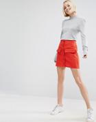 Asos Mini Skirt With Button Through Detail - Red