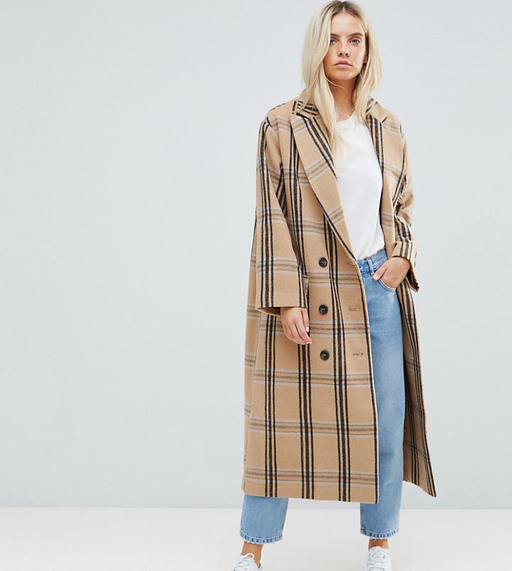 Asos Petite Wool Coat In Check - Multi