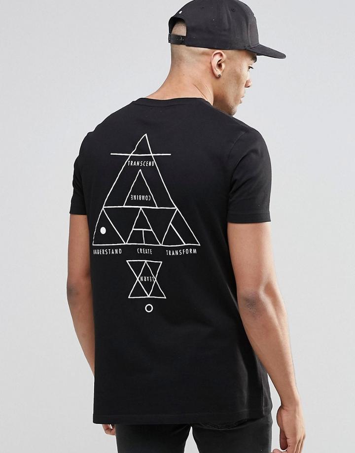 Asos Longline T-shirt With Triangle Chest And Back Print - Black