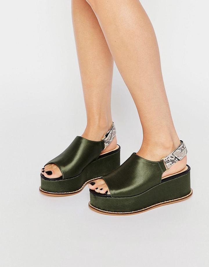 Kg By Kurt Geiger Khaki Satin Flatform Sandals - Khaki