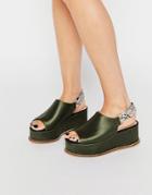 Kg By Kurt Geiger Khaki Satin Flatform Sandals - Khaki