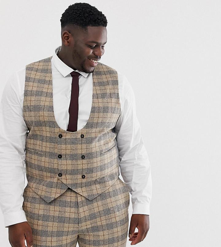 Twisted Tailor Plus Suit Vest In Heritage Brown Check-tan