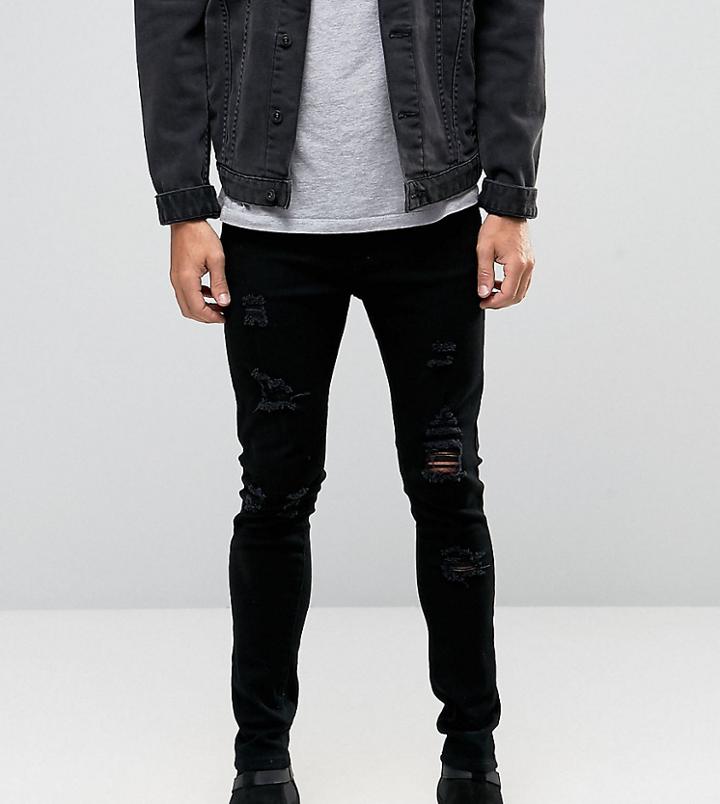 Liquor N Poker Skinny Extreme Rips Jeans In Washed Black - Black