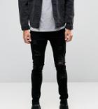 Liquor N Poker Skinny Extreme Rips Jeans In Washed Black - Black