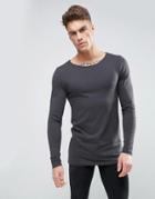 Asos Longline Muscle Long Sleeve T-shirt With Boat Neck In Washed Black - Black