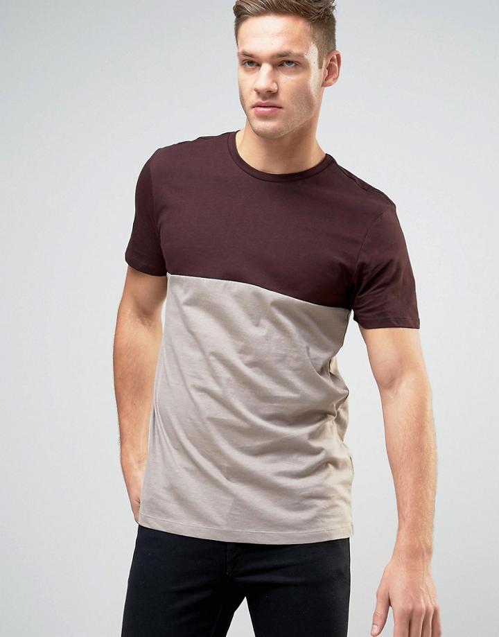 New Look Color Block T-shirt In Dark Burgundy - Red
