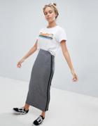 Bershka Side Stripe Long Skirt In Gray - Green