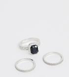 Asos Design Curve Pack Of 3 Rings With Large Stone In Silver Tone - Silver