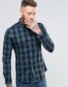 Asos Skinny Shirt In Green Buffalo Plaid With Long Sleeves - Green