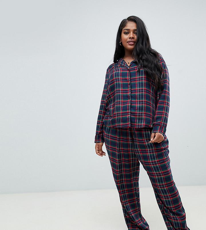 Asos Design Curve Mix & Match Check Pants - Navy