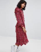 Stylenanda Maxi Dress With Frills In Floral - Red