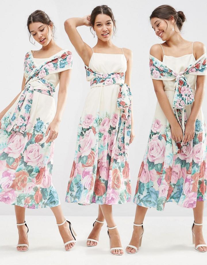 Asos Multiway Debutante Midi Prom Dress In Floral - Multi