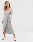 Asos Design Belted Marl Jersey Knit Midi Dress - Gray
