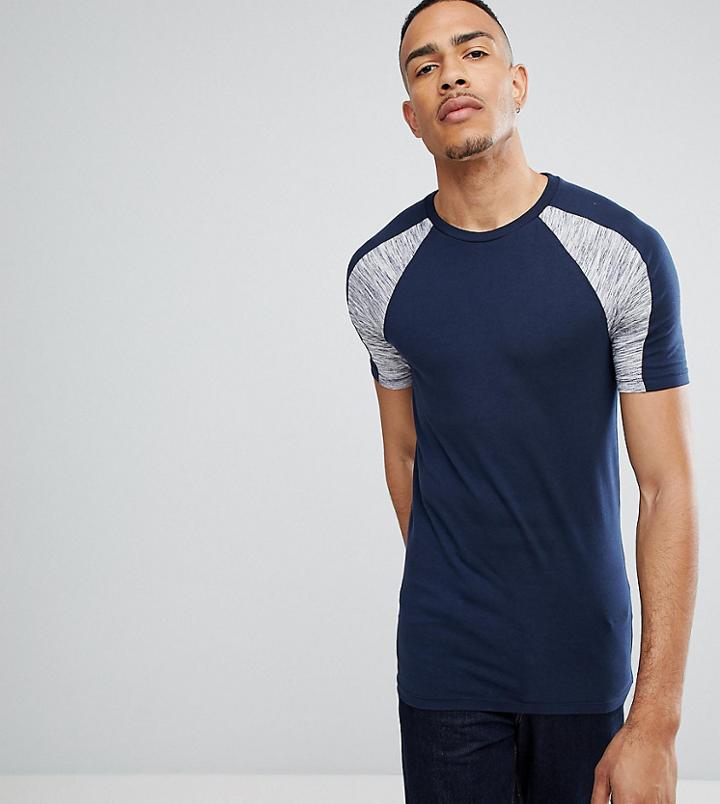Asos Tall Muscle T-shirt With Interest Fabric Shoulder Panels In Navy - Navy