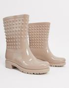 Asos Design Grateful Studded Wellie Boots In Pink