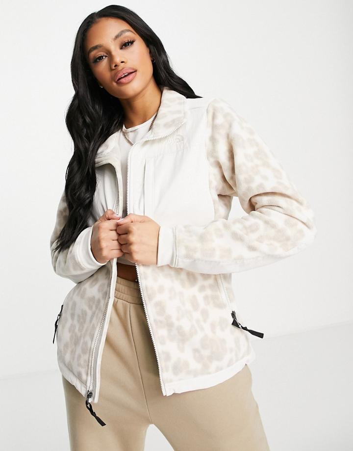 The North Face Denali 2 Leopard Print Fleece Jacket In White/gray