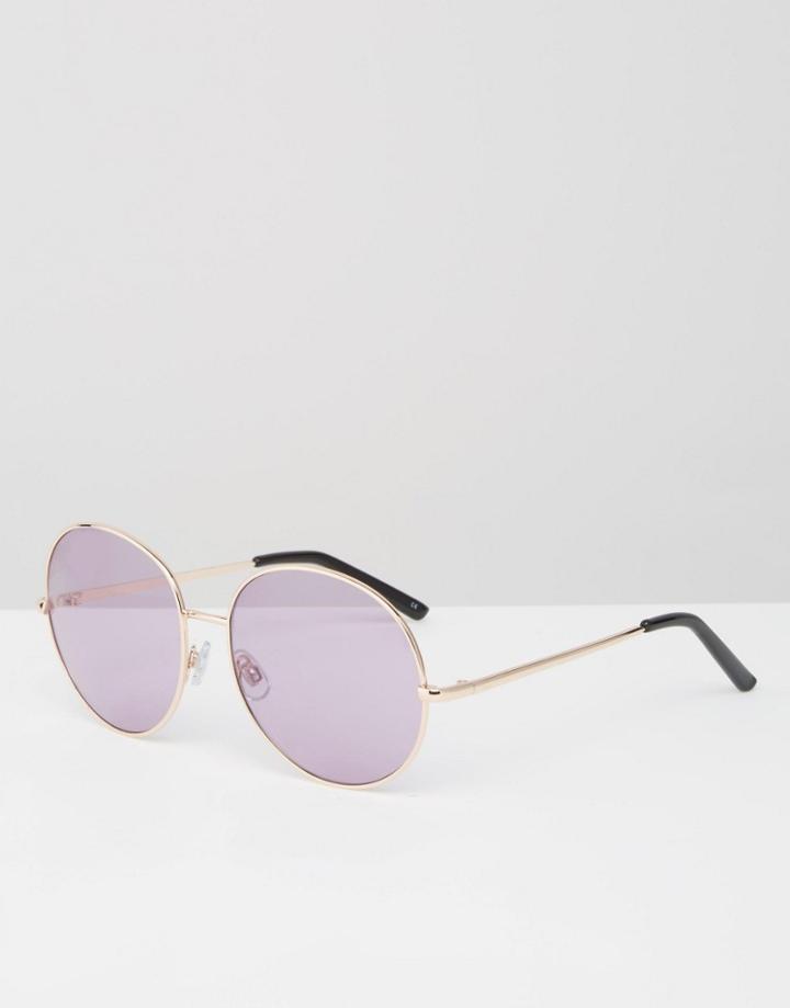 Asos 70s Lilac Lens Metal Round Sunglasses - Gold