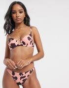 Unqiue 21 Blush Cow Print Skinny Strap Underwire Bikini Top-multi