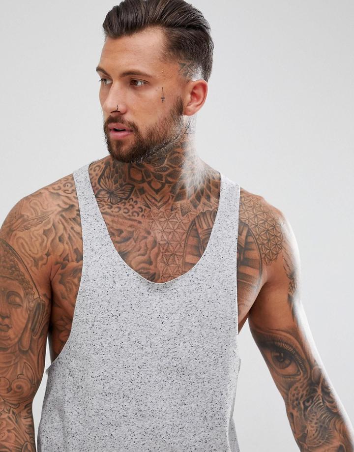 Asos Design Extreme Racer Back Tank With Raw Edge In Nepp Fabric - Gray