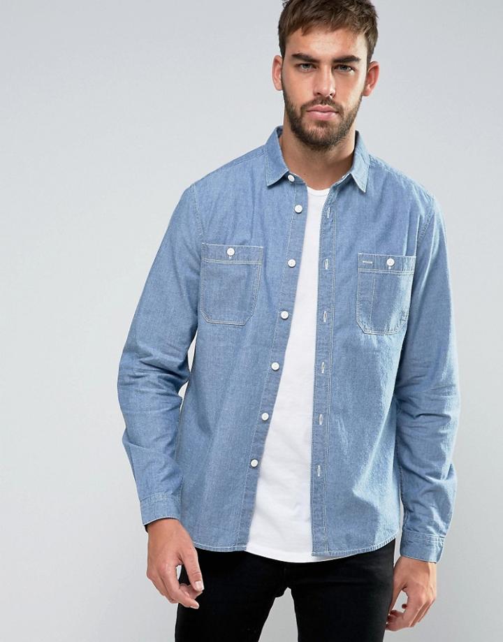 Asos Regular Fit Denim Shirt In Chambray - Blue