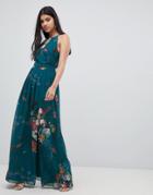 Little Mistress High Neck Maxi Dress In Floral Print - Multi