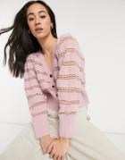 Lost Ink Relaxed Cardigan In Spaced Stripe-pink