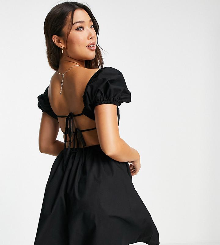 Asyou Double Tie Back Flippy Mini Dress In Black