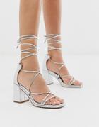 Asos Design Host Block Heeled Strappy Sandals In Silver
