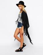 Asos Jersey Scarf With Long Fringing - Black