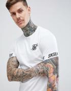 Siksilk Logo T-shirt In White With Tape Sleeve - White