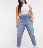 New Look Curve Waist Enhancing Mom Jeans In Mid Blue