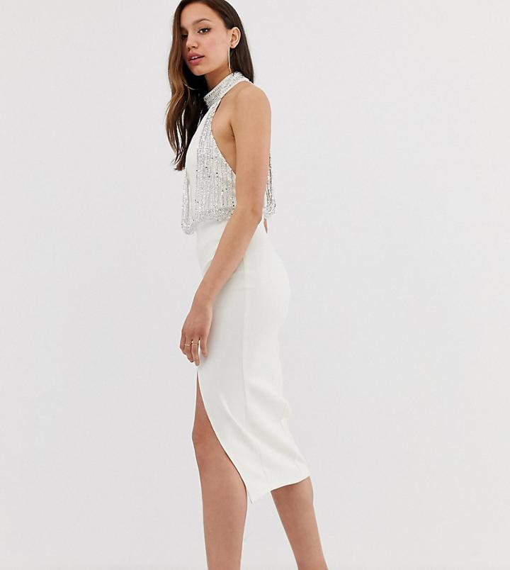 Asos Design Tall Embellished Top Halter Midi Pencil Dress-multi