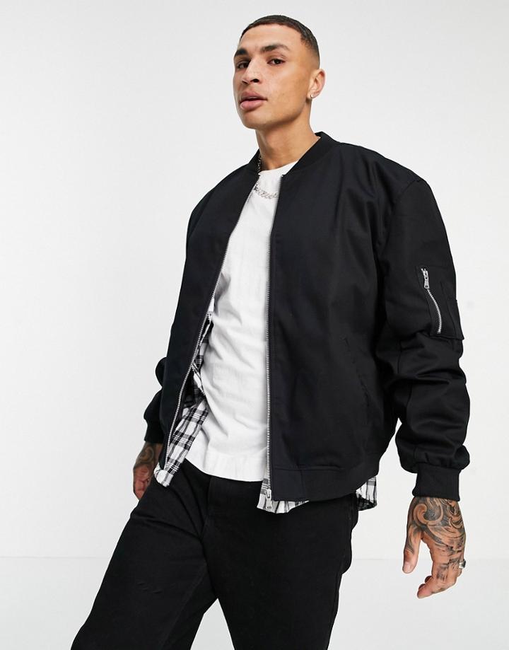 Asos Design Oversized Bomber Jacket In Black