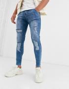 Siksilk Skinny Jeans With Distressed Knee In Light Blue