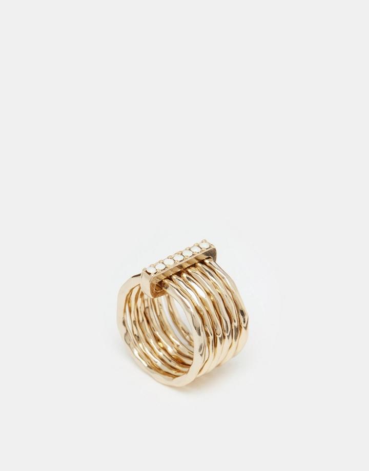 Orelia Multi Row Ring - Pale Gold