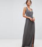 Little Mistress Tall Metallic Jersey Maxi Dress With Wrap Detail-silver