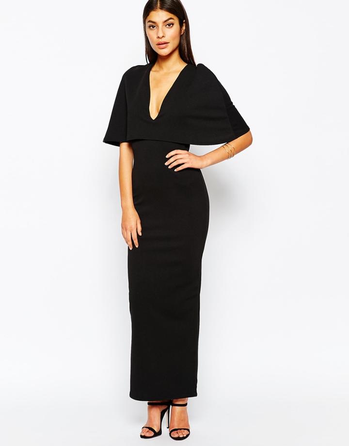 Club L Cape Overlay Maxi Dress In Crepe - Black