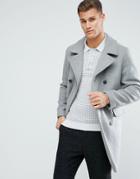 Stradivarius Double Breasted Wool Overcoat In Gray - Gray