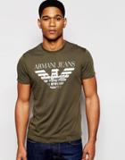Armani Jeans T-shirt With Eagle Logo In Regular Fit - Green