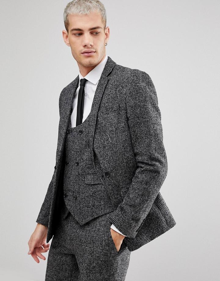 Asos Slim Suit Jacket In Moons Wool Rich Monochrome Check-black