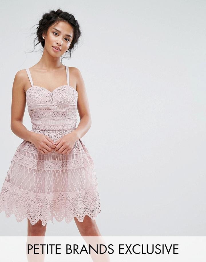 Chi Chi Petite Premium Paneled Lace Mini Dress With Cross Back Strap Detail - Pink