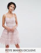 Chi Chi Petite Premium Paneled Lace Mini Dress With Cross Back Strap Detail - Pink