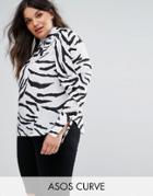 Asos Curve Top With Extreme Sleeve In Zebra Print - Multi