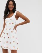 Asos Design Embroidered Rib Sundress With Tie Straps-white