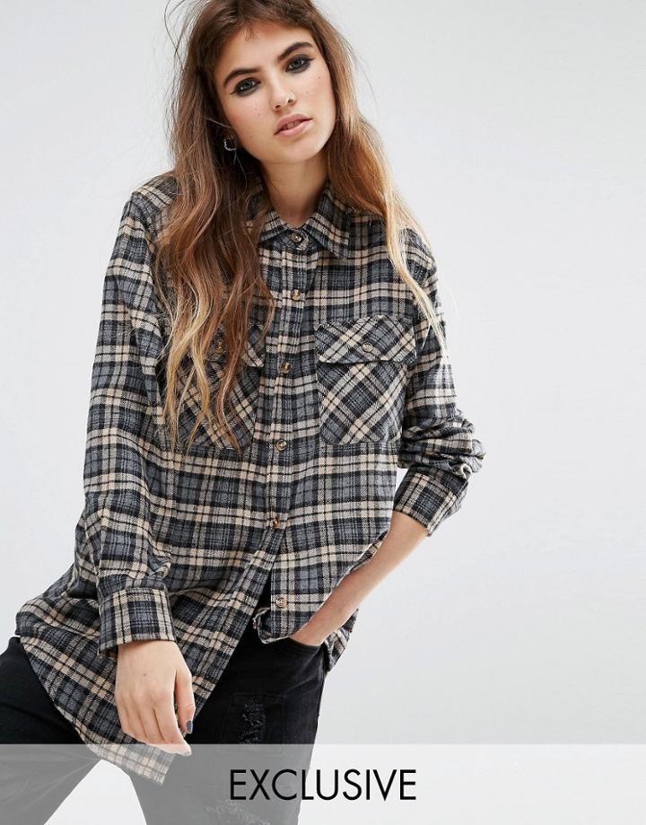 Reclaimed Vintage Checked Boyfriend Shirt - Gray