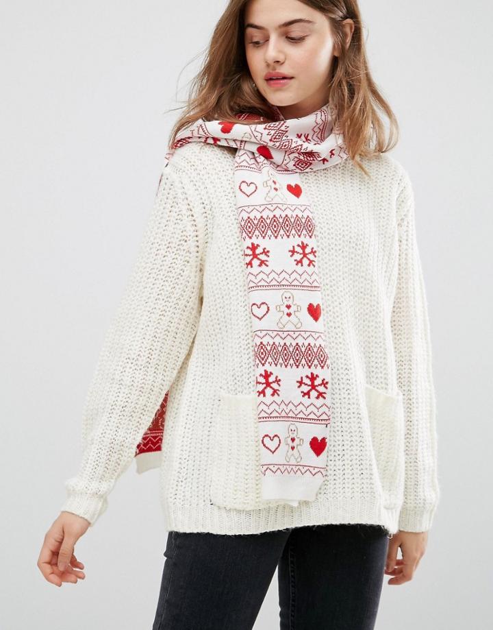 Boardmans Gingerbread Fairisle Knitted Scarf - White